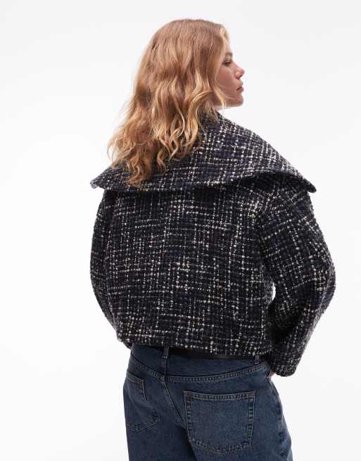 check jacquard cocoon sleeve jacket