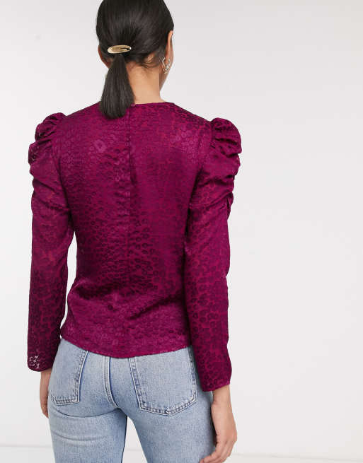 & Other Stories jacquard leopard burnout blouse in purple