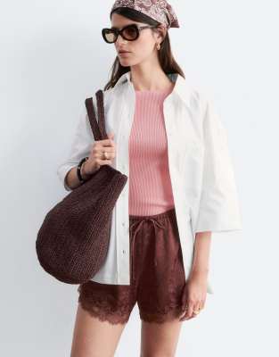& Other Stories Jacquard Satin Shorts With Lace Trim In Brown