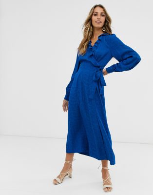 bright blue wrap dress