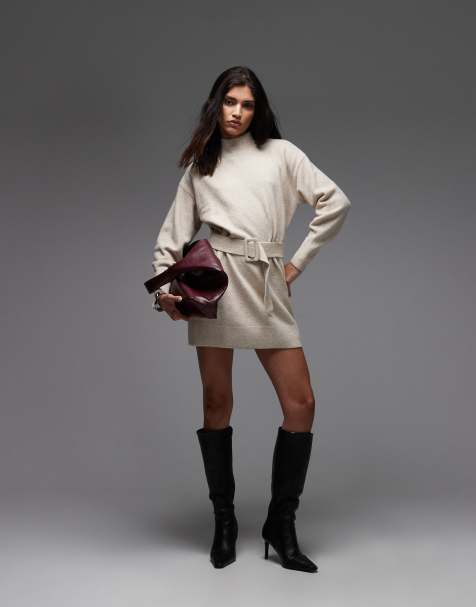 & Other Stories belted knitted dress in light beige