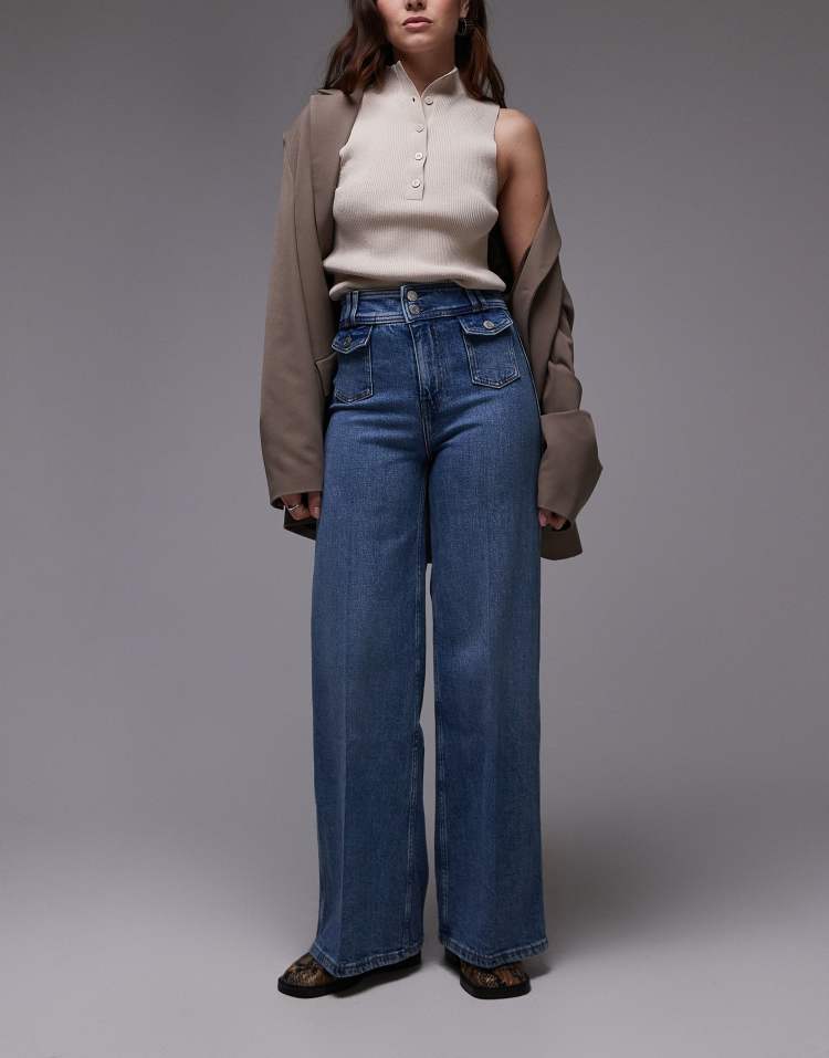 Jean ample taille haute  double bouton et poches - moyen dlav - Other Stories - Modalova