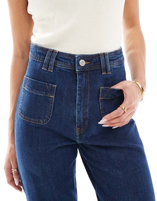 & Other Stories - Jean taille haute évasé avec poches plaquées - Bleu foncé délavé, 5 de 5