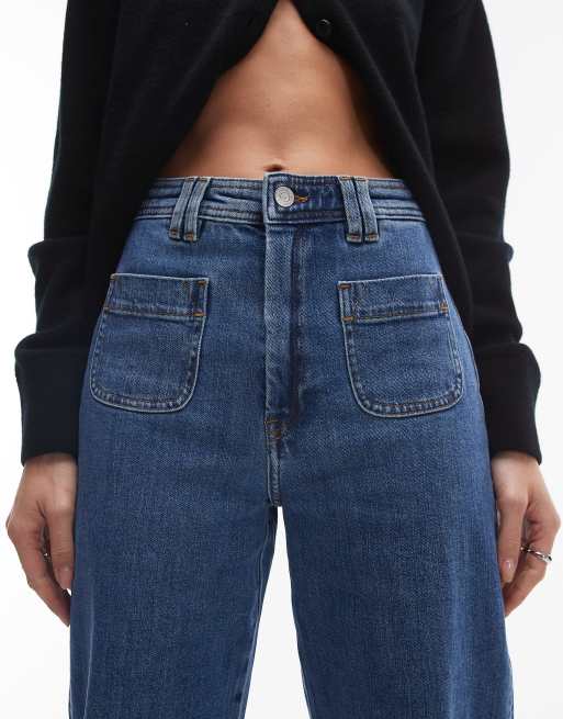 Jean slim évasé bleu délavé effet vintage 5 poches à ourlet élimé | FR