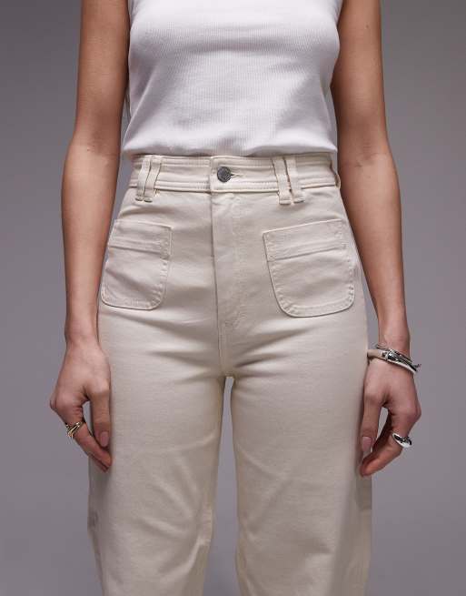 & Other Stories - Jeans a zampa écru a vita alta con tasche applicate, 4 di 5