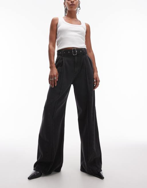 & Other Stories - Jeans ampi neri con cuciture sul davanti e cintura