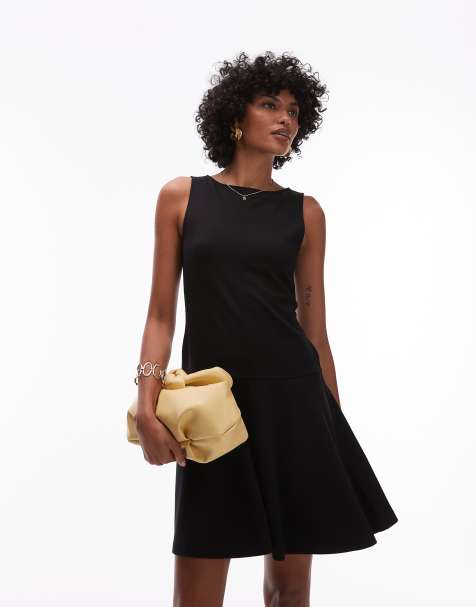 & Other Stories jersey boat neck mini dress with skater hem in black - view 1