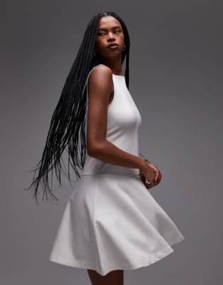& Other Stories jersey boat neck mini dress with skater hem in off white