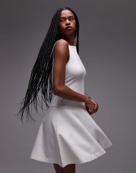 & Other Stories jersey boat neck mini dress with skater hem in off  white