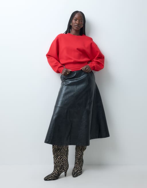 & Other Stories - Jersey de cuello redondo con mangas abullonadas en rojo, 2 de 5