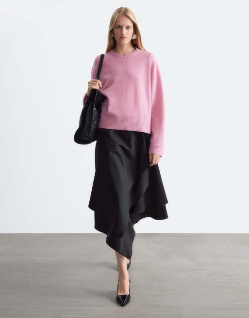 & Other Stories - jersey de cuello redondo de mezcla de lana y algodón en rosa claro, 4 de 4