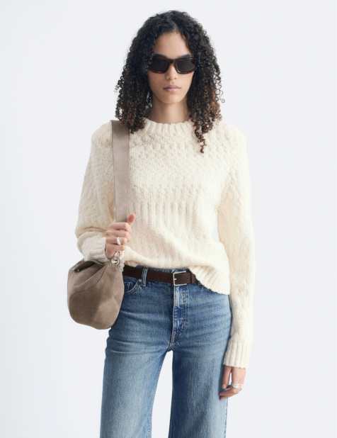 & Other Stories - jersey de mezcla de lana bouclé con hombreras en blanco roto - view 1