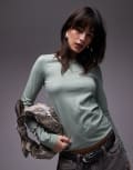 [Other Stories] & Other Stories jersey fitted long sleeve top with front seam in soft green M Soft green