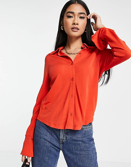 Women Shirts & Blouses/& Other Stories jersey fitted shirt in red 