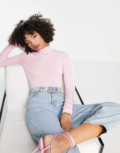 Other Stories jersey high neck top in pink ASOS
