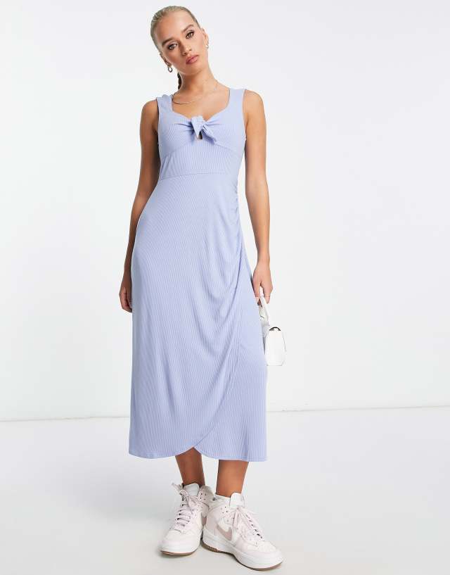 & Other Stories jersey knit tie front midi dress in blue