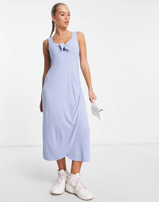 & Other Stories jersey knit tie front midi dress in blue