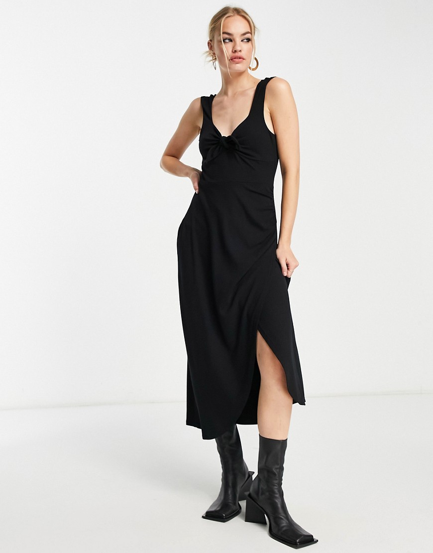 & Other Stories jersey knit tie front wrap midi dress in-Black