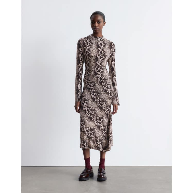 ワンピース Marble Print Jersey High Neck Dress Marble Print Jersey Long Sleeve Midi Dress | Karen Millen