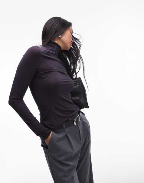 & Other Stories jersey long sleeve top with high neck in dark blue - view 1