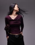 [Other Stories] & Other Stories jersey long sleeve top with knotted neckline detail in purple XS Deep lilac
