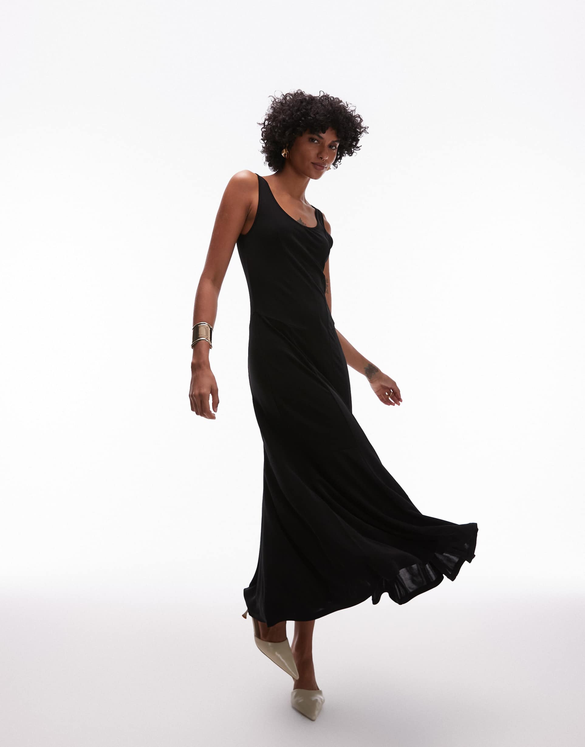 & other stories jersey maxi dress with corset bodice and panels in black