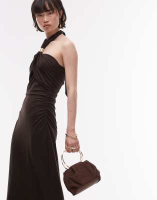 & Other Stories Jersey Maxi Dress With Metallic Clasp Halter Neck In Brown  | ModeSens