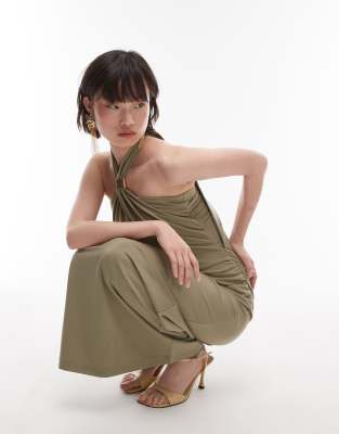 & Other Stories Jersey Maxi Dress With Metallic Clasp Halter Neck