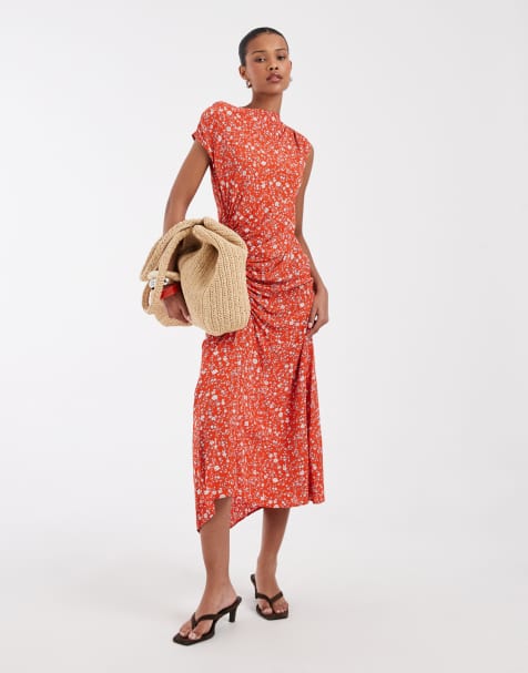 & Other Stories - Jersey maxi jurk met gerimpeld details in rood met bloemenprint - view 1