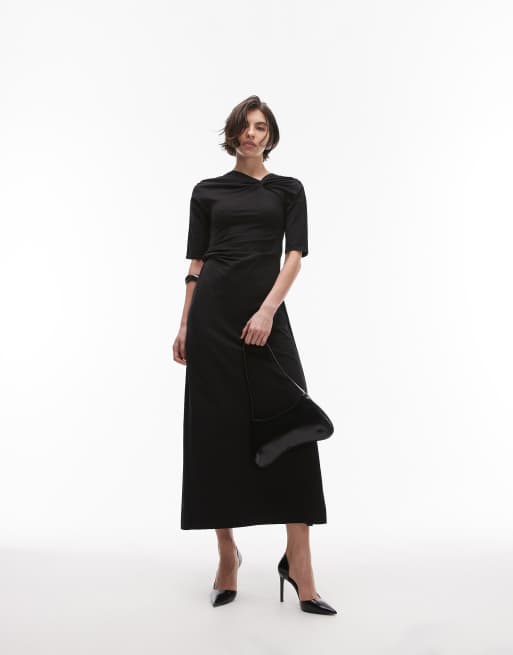 & Other Stories - Jersey maxi jurk met lange mouwen en geknoopt detail in zwart