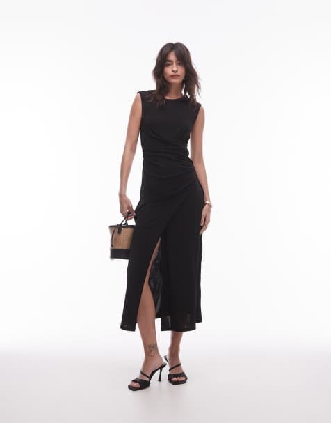 & Other Stories jersey midaxi dress with drape detail and asymmetric wrap front in black - view 1
