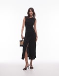 [Other Stories] & Other Stories jersey midaxi dress with drape detail and asymmetric wrap front in black 38 BLACK