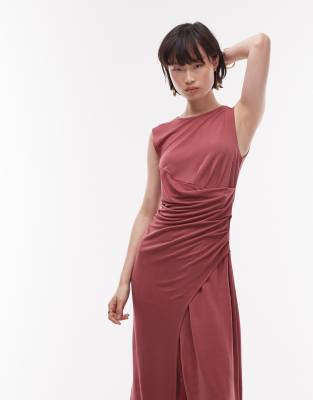 & OTHER STORIES JERSEY MIDAXI DRESS WITH DRAPE DETAIL AND ASYMMETRIC WRAP FRONT 