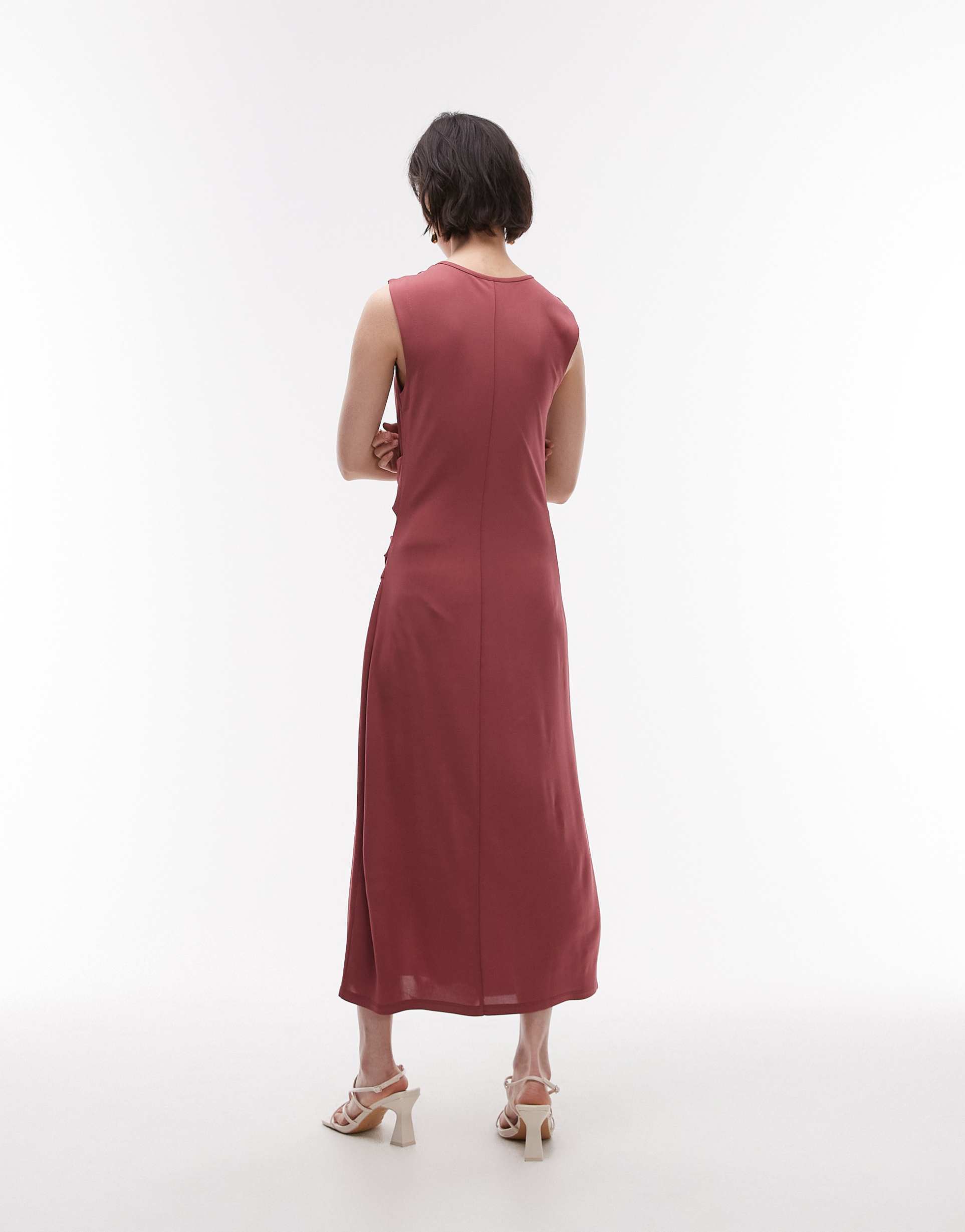 & other stories jersey midaxi dress with drape detail and asymmetric wrap front in pomegranate berry red
