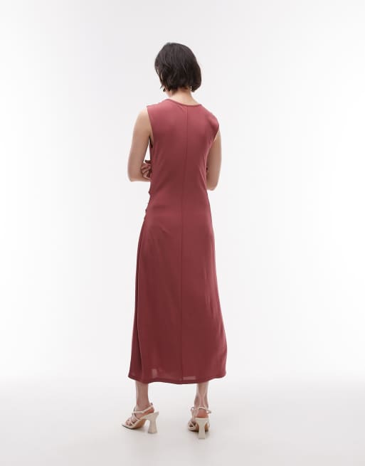 & Other Stories jersey midaxi dress with drape detail and asymmetric wrap  front in pomegranate berry red | ASOS