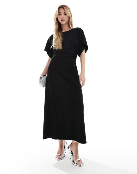 & Other Stories jersey midaxi dress with extended shoulder in black - view 1