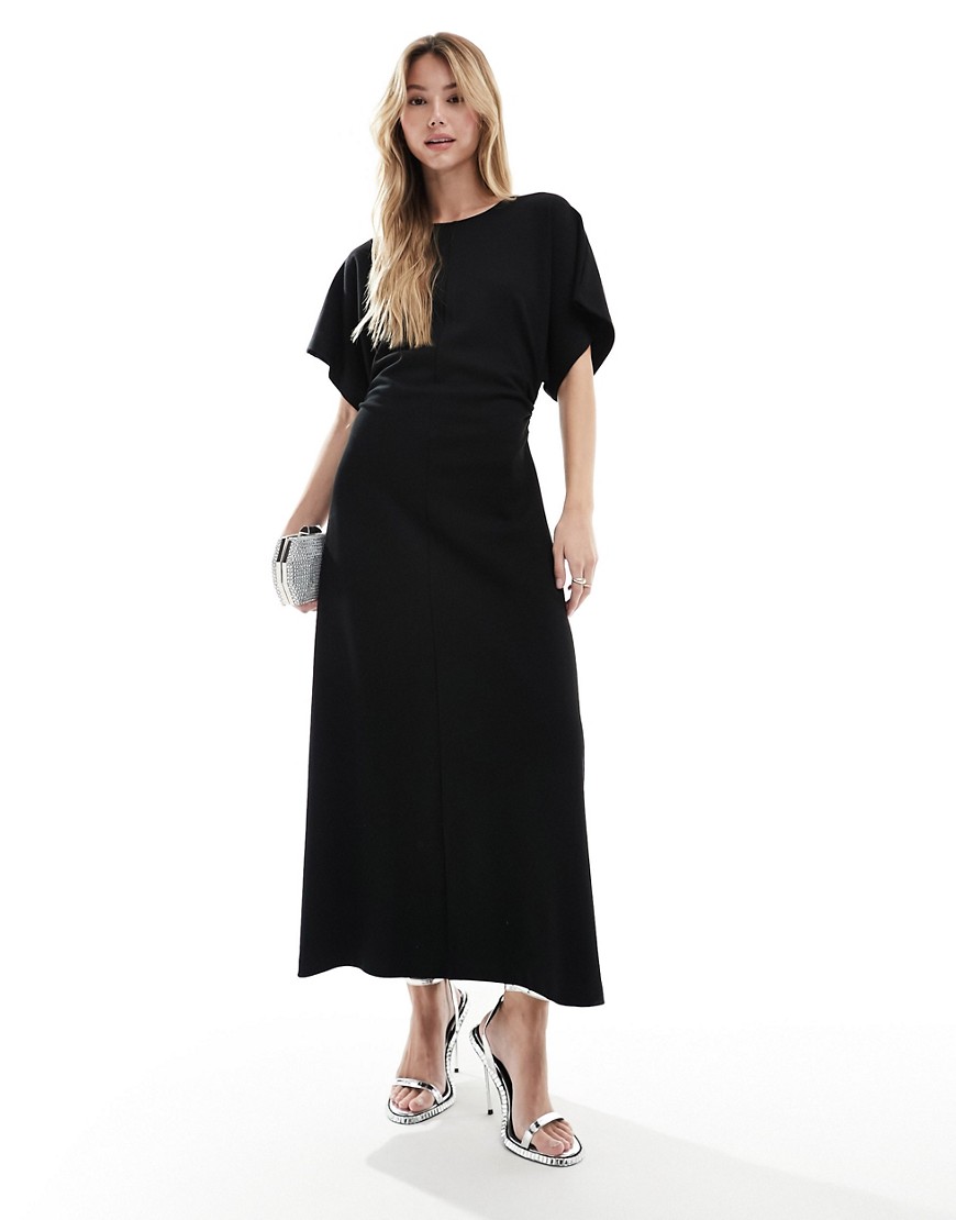 & Other Stories jersey midaxi dress with extended shoulder in black