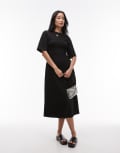 [Other Stories] & Other Stories jersey midaxi dress with ruche corset detail in black M BLACK