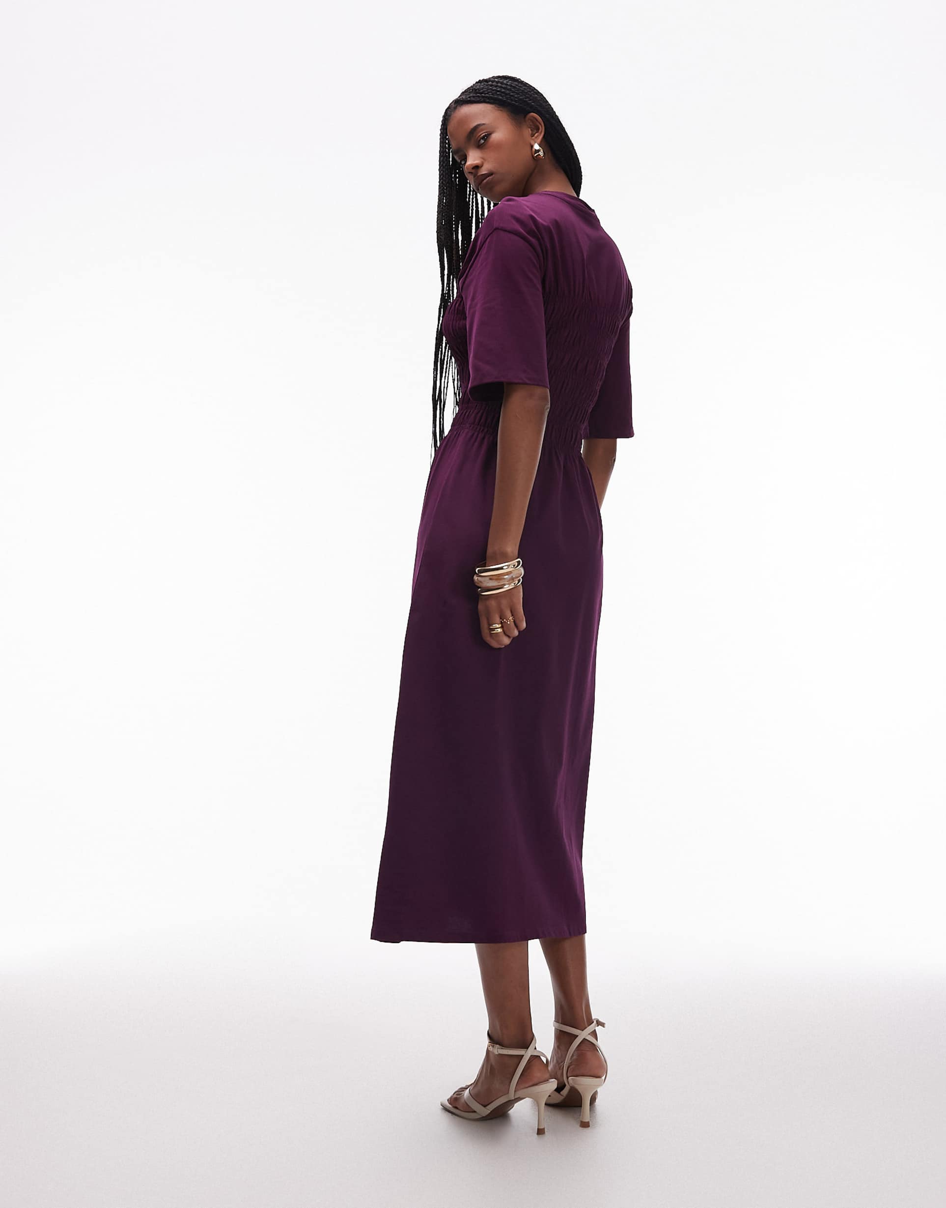 & other stories jersey midaxi dress with ruched corset detail in berry burgundy