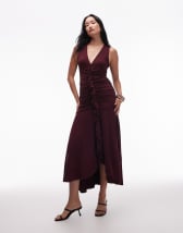 & Other Stories jersey maxi dress with metallic clasp halter neck in brown