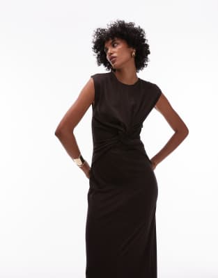 & Other Stories Jersey Midaxi Dress With Twist Front Detail In Brown
