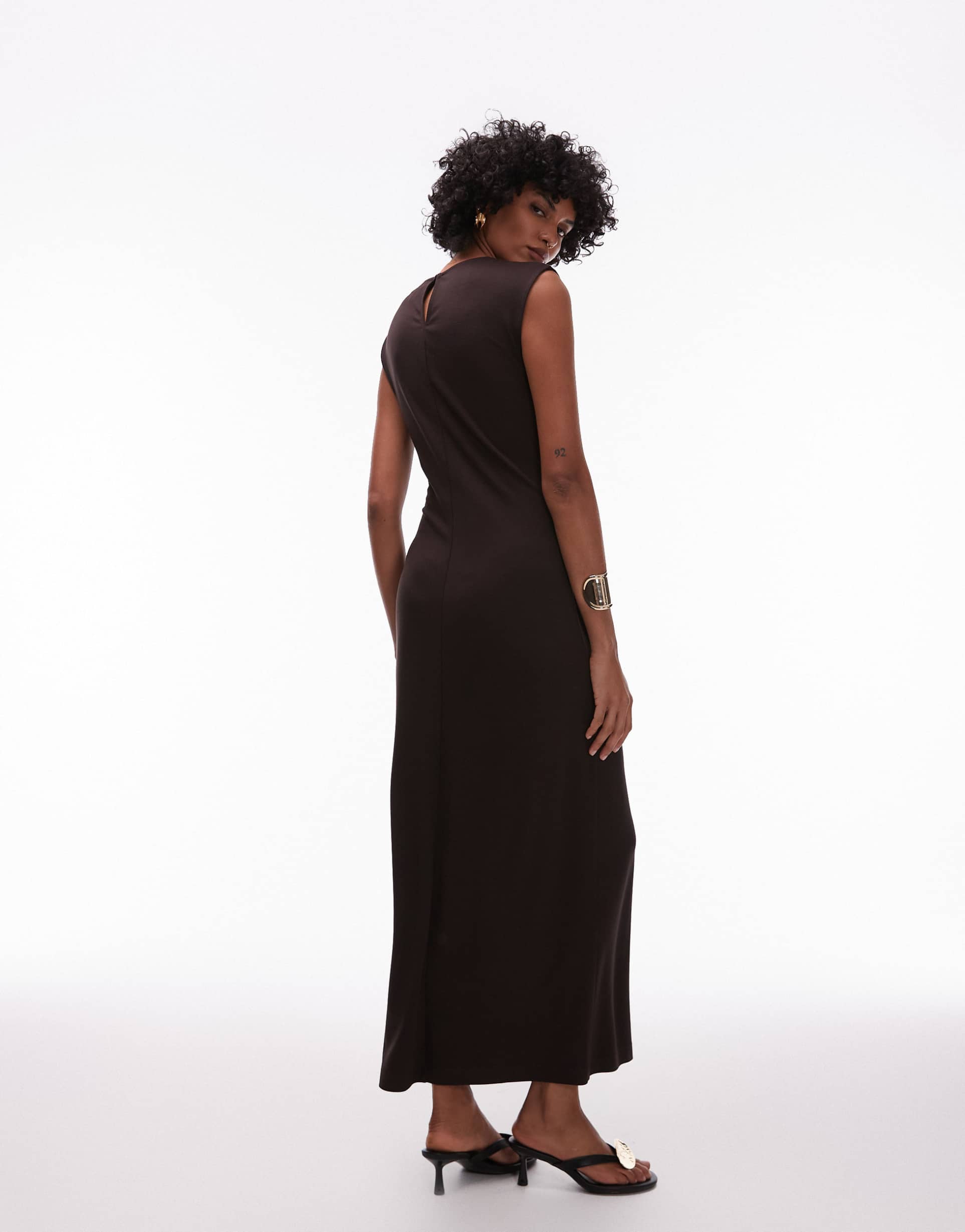 & other stories jersey midaxi dress with twist front detail in brown