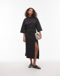 [Other Stories] & Other Stories jersey midi dress with wide sleeves and front split in black M Washed black