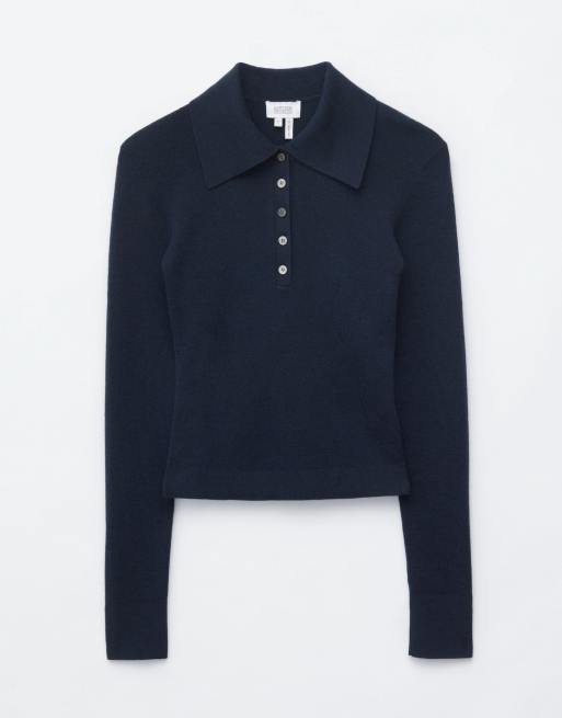 & Other Stories - jersey polo de punto en azul marino, 4 de 4
