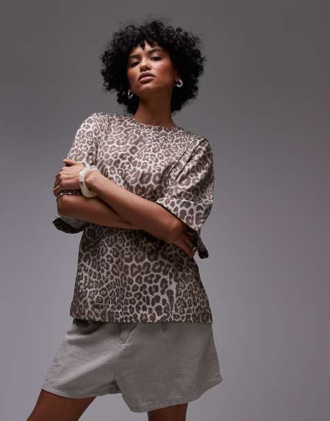 & Other Stories jersey relaxed t-shirt with panel detail in leopard print - view 1