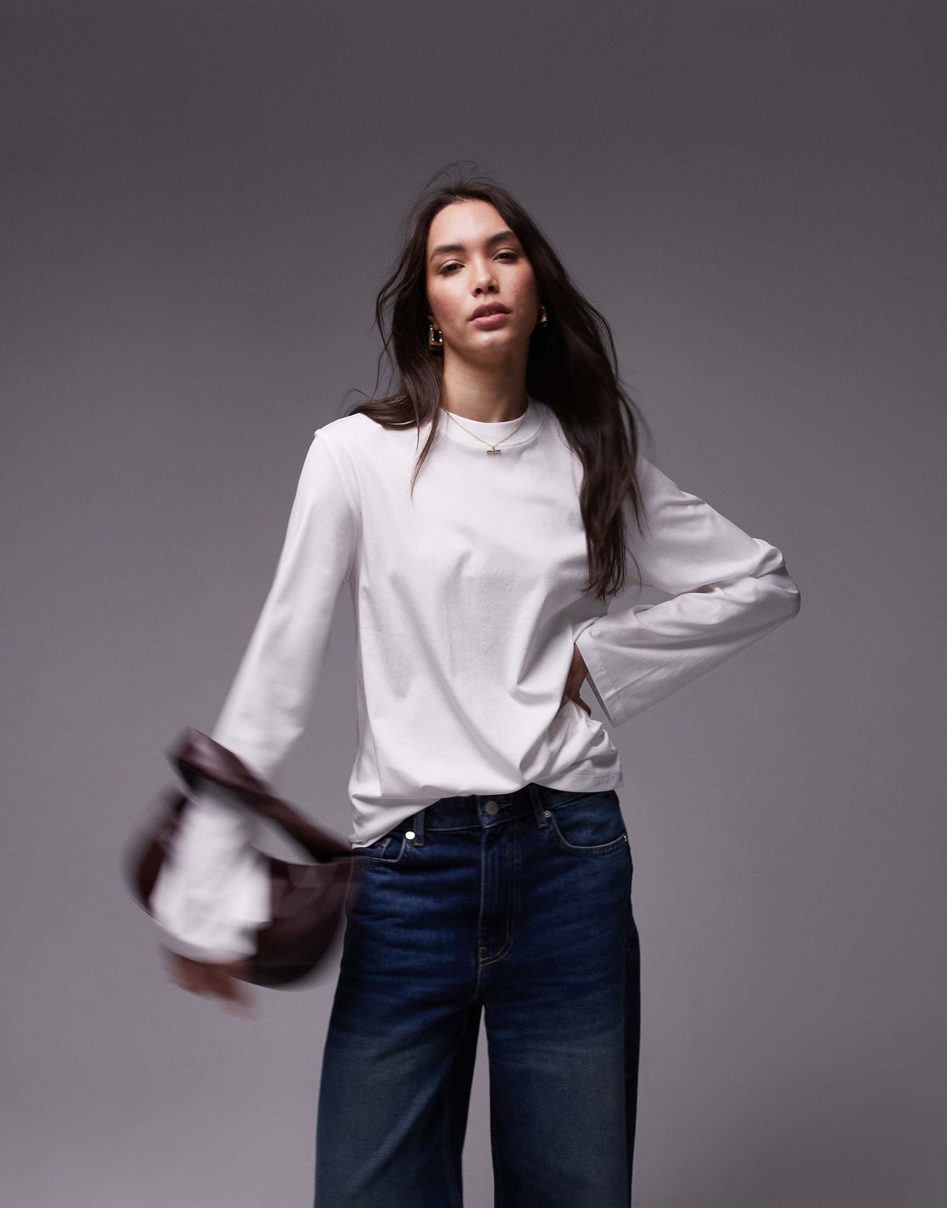 & other stories jersey relaxed top with asymmetric side ruche detail in white