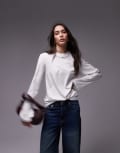 [Other Stories] & Other Stories jersey relaxed top with asymmetric side ruched detail in white S WHITE