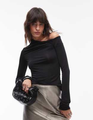 & Other Stories & Other Stories jersey ruched one shoulder top with long sleeves in black