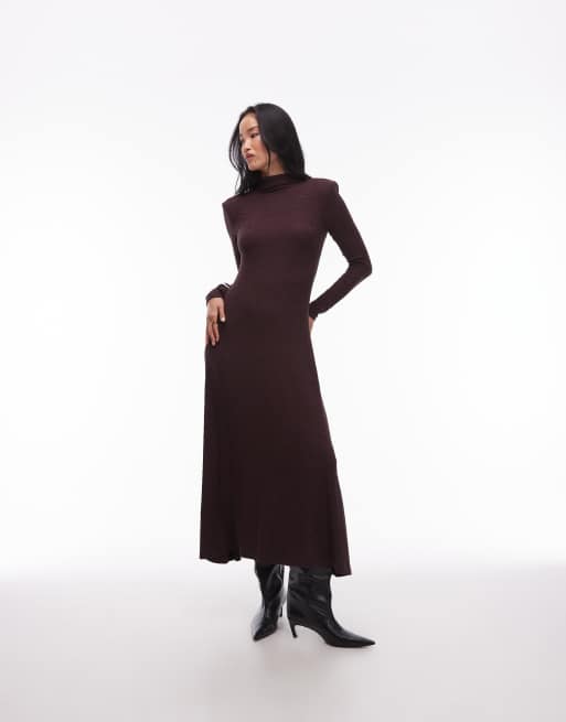 & Other Stories jersey second skin long sleeve maxi dress in brown jacquard, 2 of 4