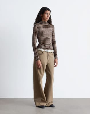 & Other Stories Jersey Second Skin Long Sleeve Top Black Check In Multi